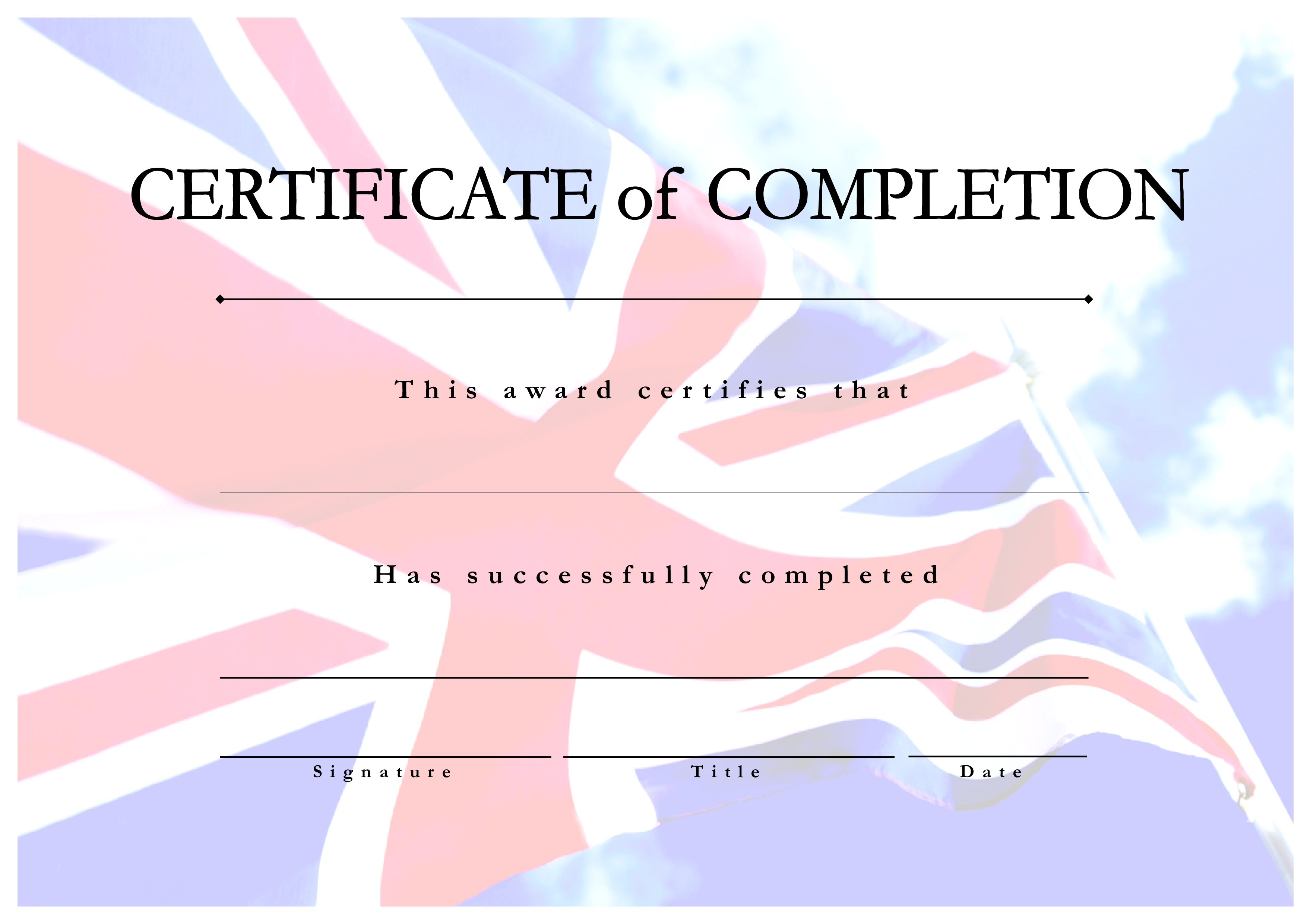 certificate of completion british flag voorbeeld afbeelding 