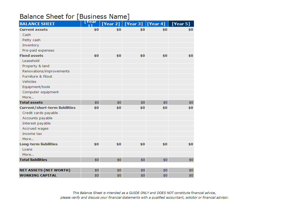 Balance Sheet Excel Template example 模板