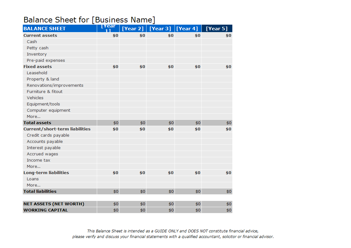 Gratis Balance Sheet Excel Template Example