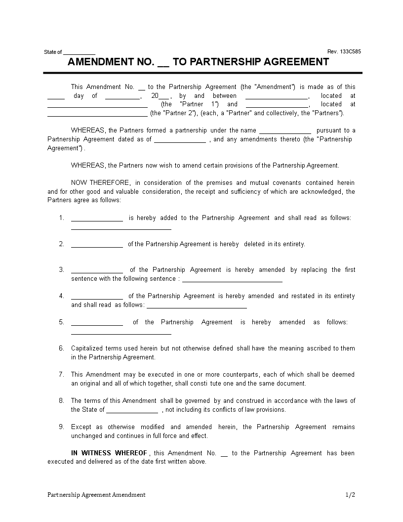 Partnership Agreement Amendment Clean main image