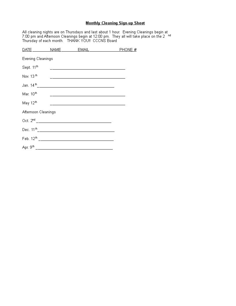 Sign Up Sheet main image