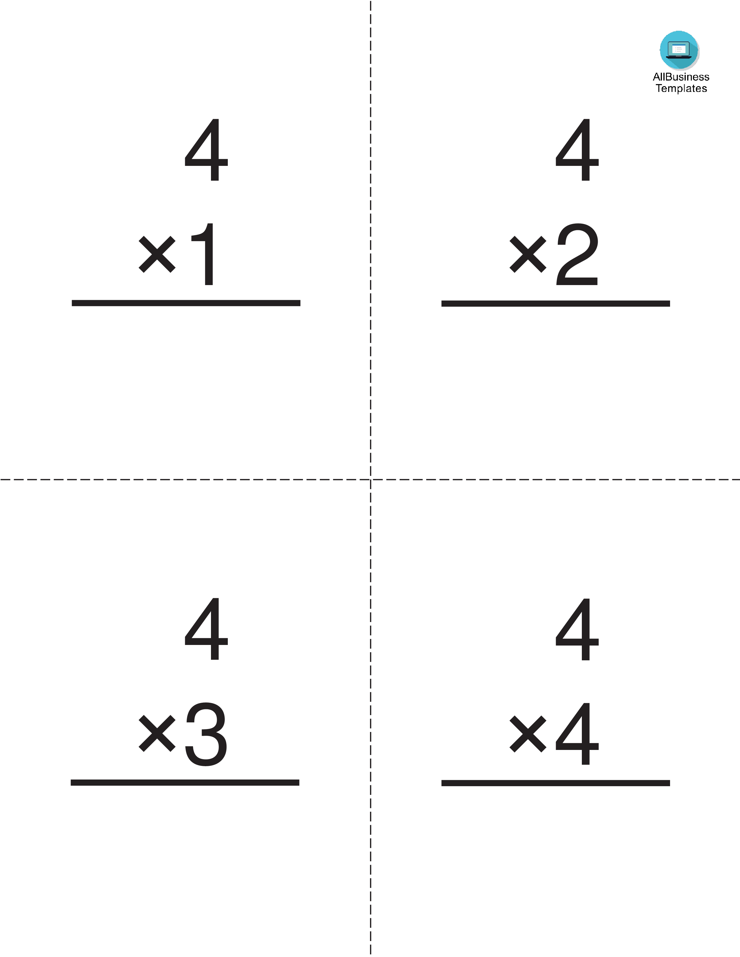 Multiplication 4 flashcards Templates at