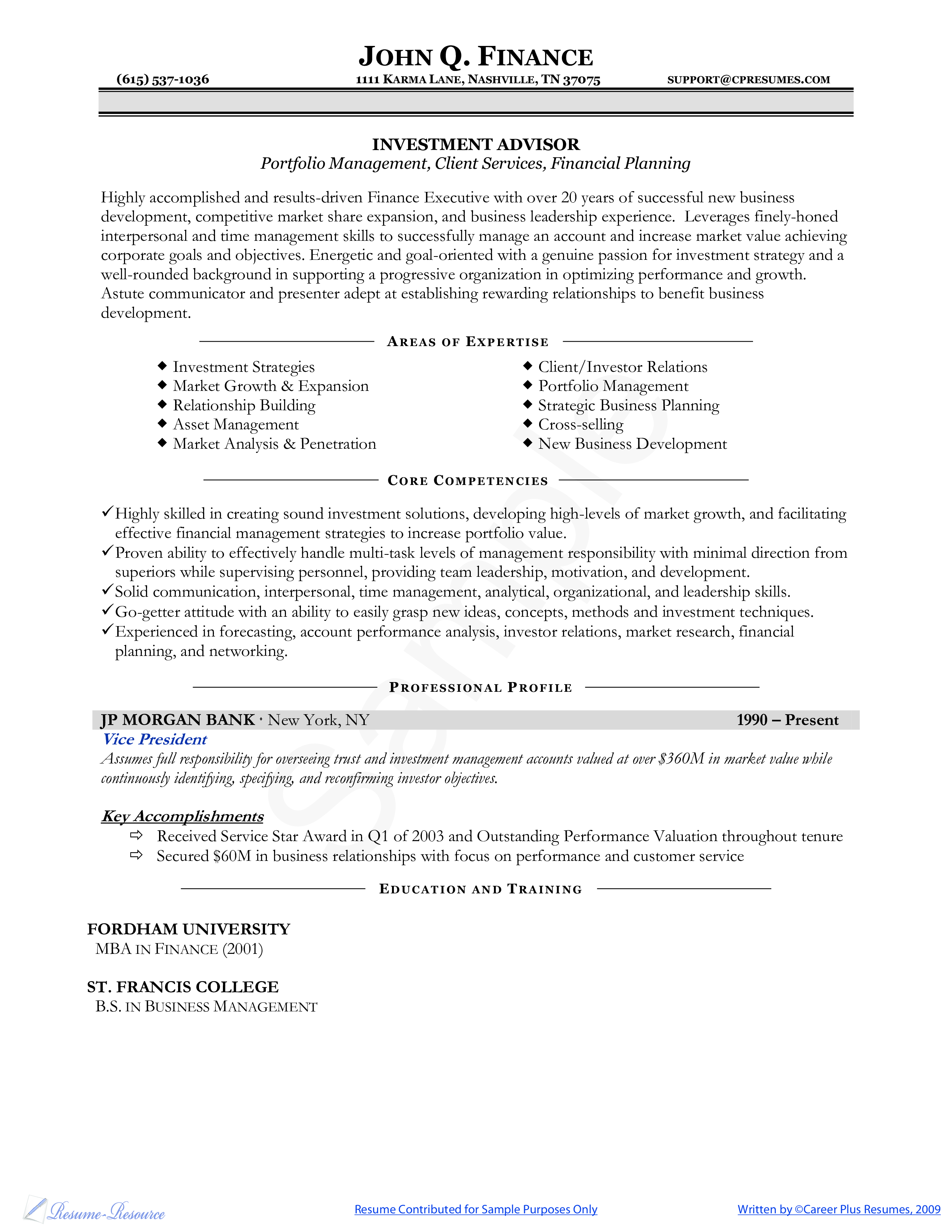 Financial Planner Resume 模板