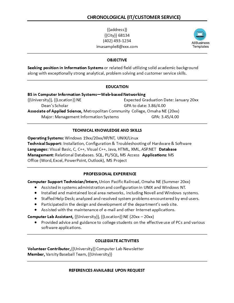 job application resume format template