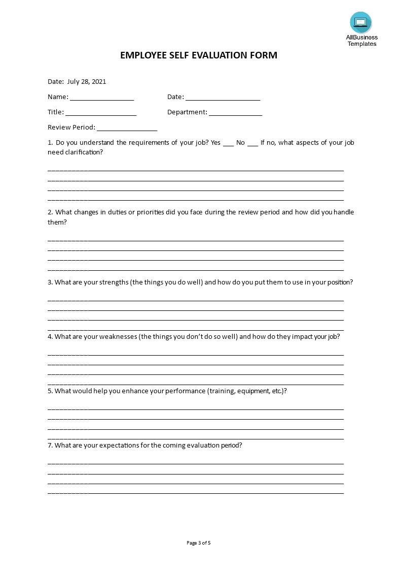 Employee Self Evaluation Form  Templates at allbusinesstemplates Inside Blank Evaluation Form Template