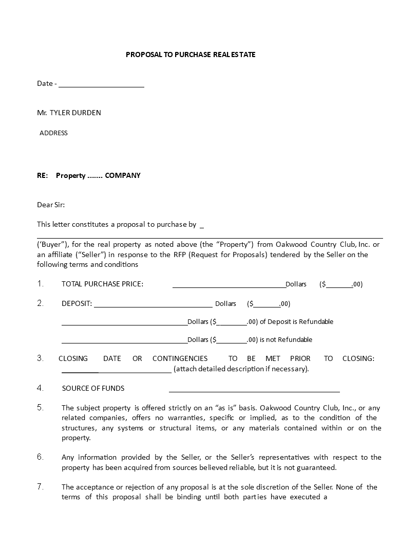 proposal to purchase real estate template