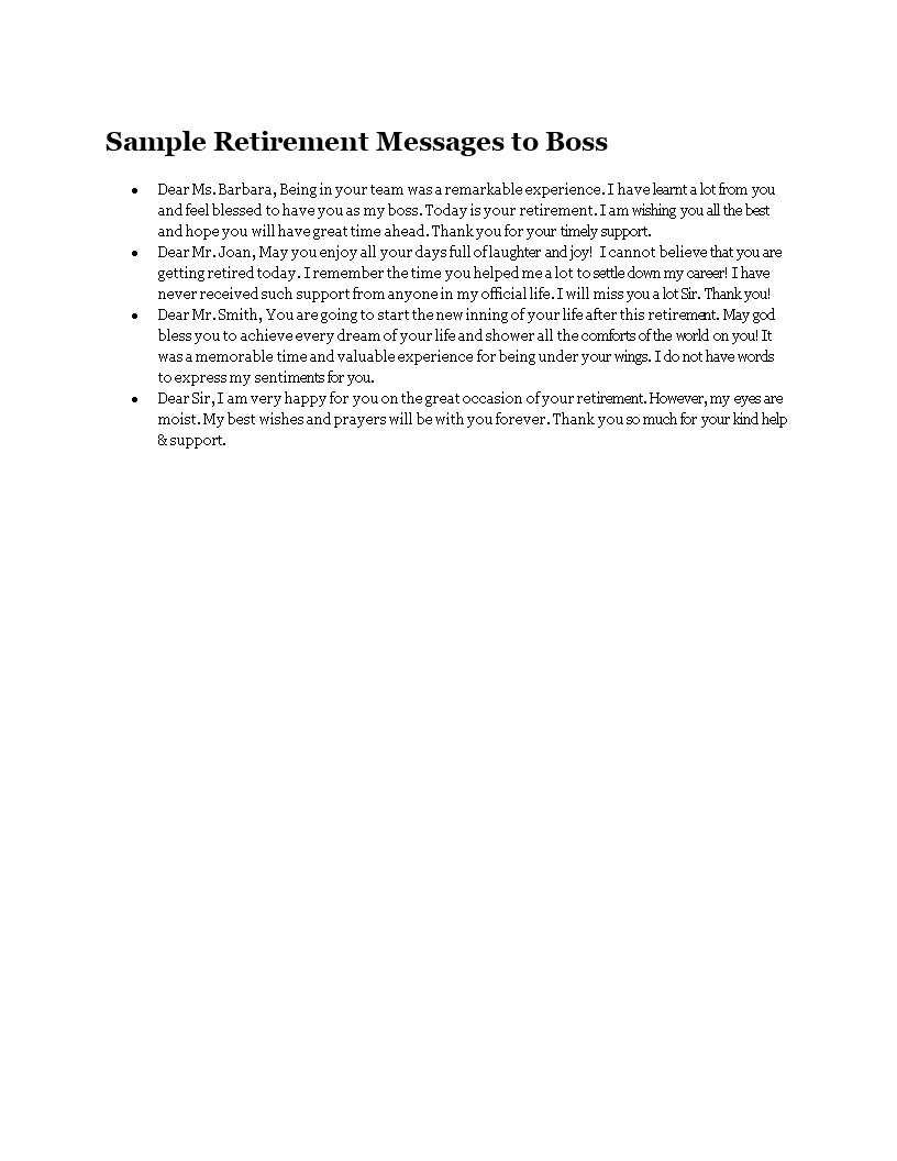 sample retirement messages to boss template