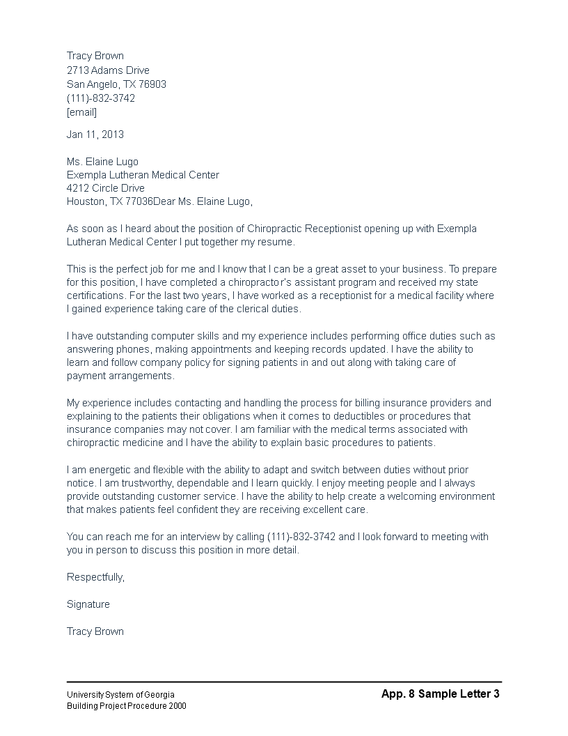 chiropractic cover letter template