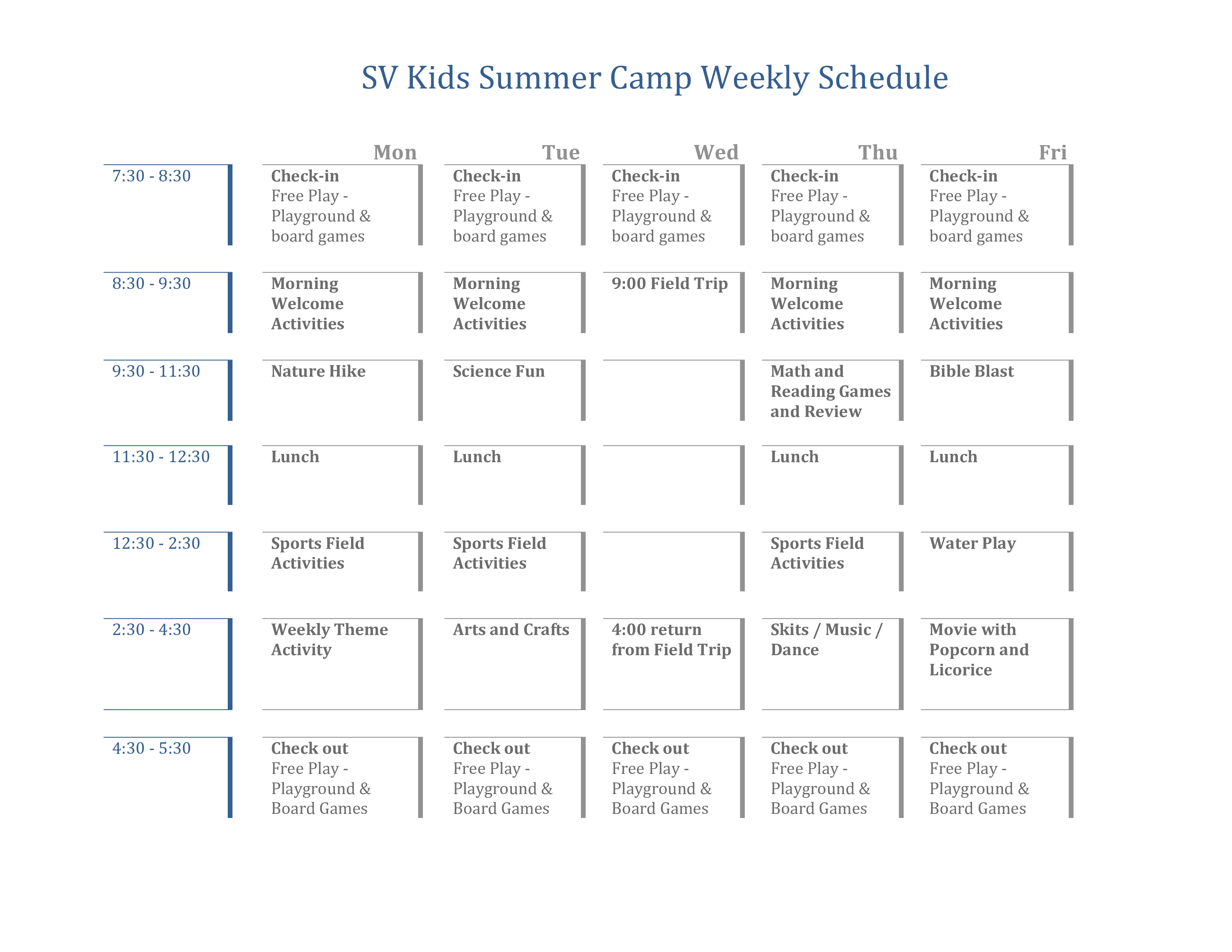 Kid’S Weekly Schedule main image