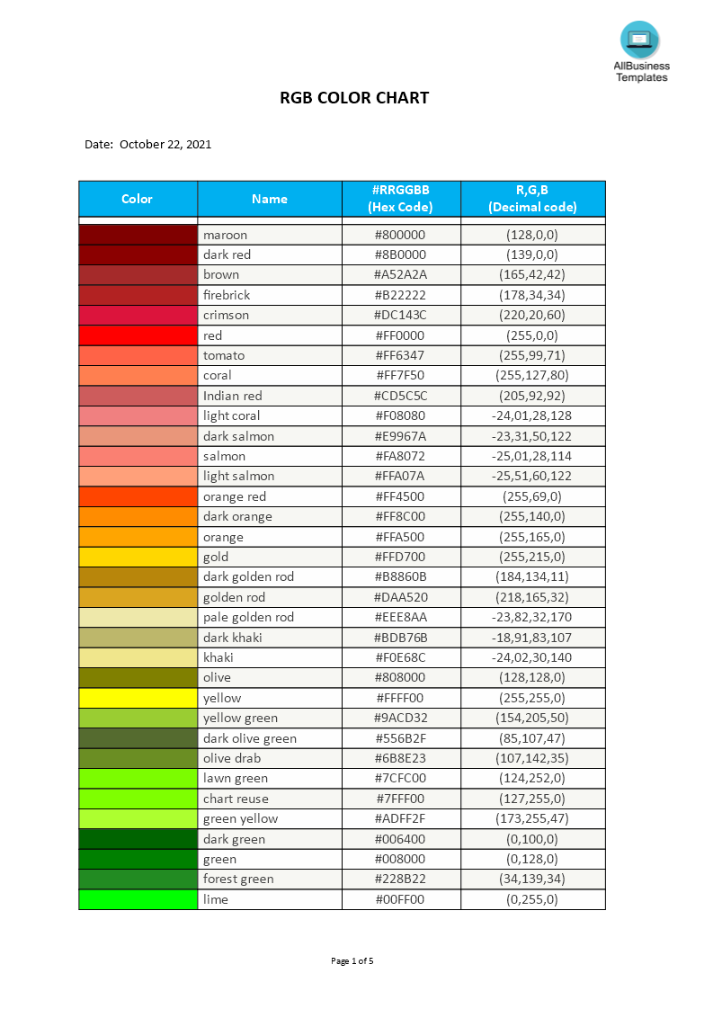 rgb color chart Hauptschablonenbild