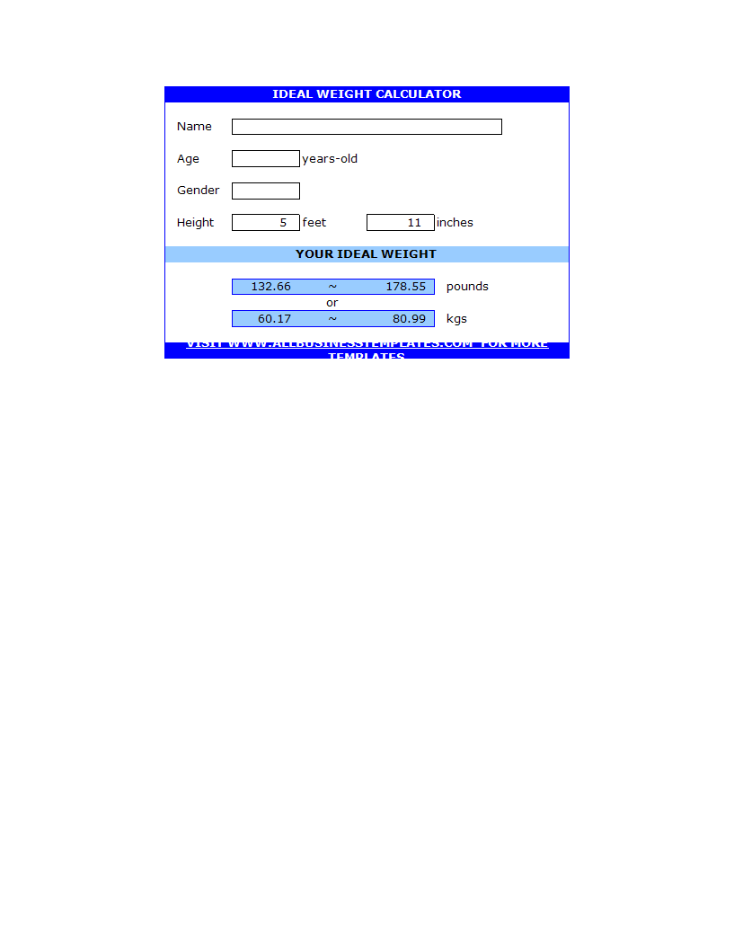 Ideal Weight Calculator 模板