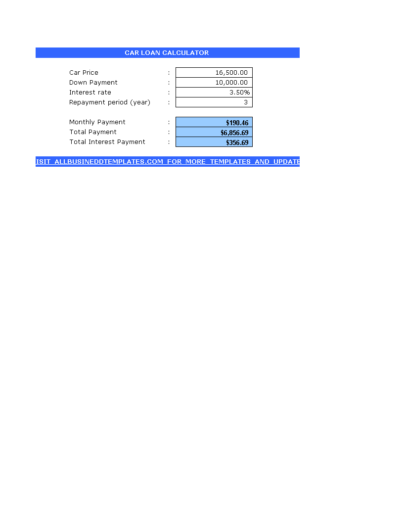 car loan calculator template