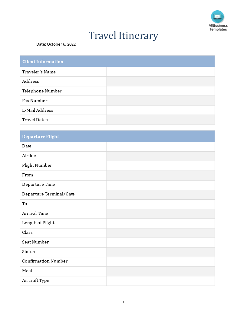 client travel itinerary in word Hauptschablonenbild