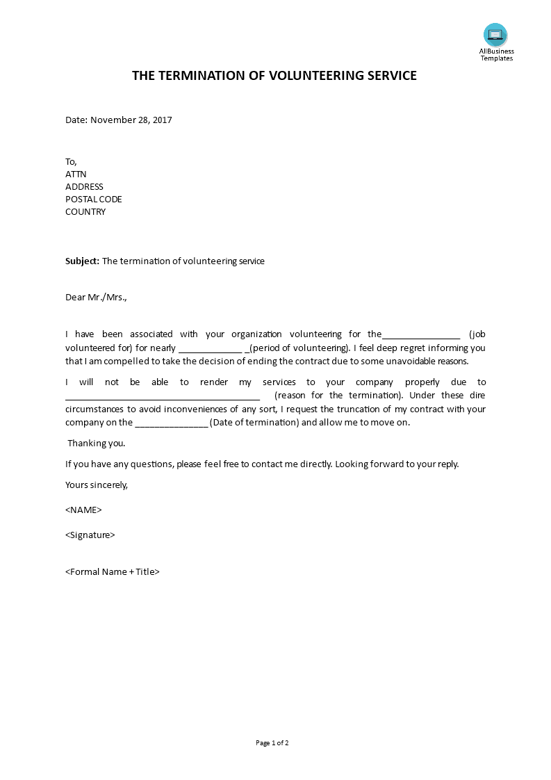 volunteer termination letter modèles