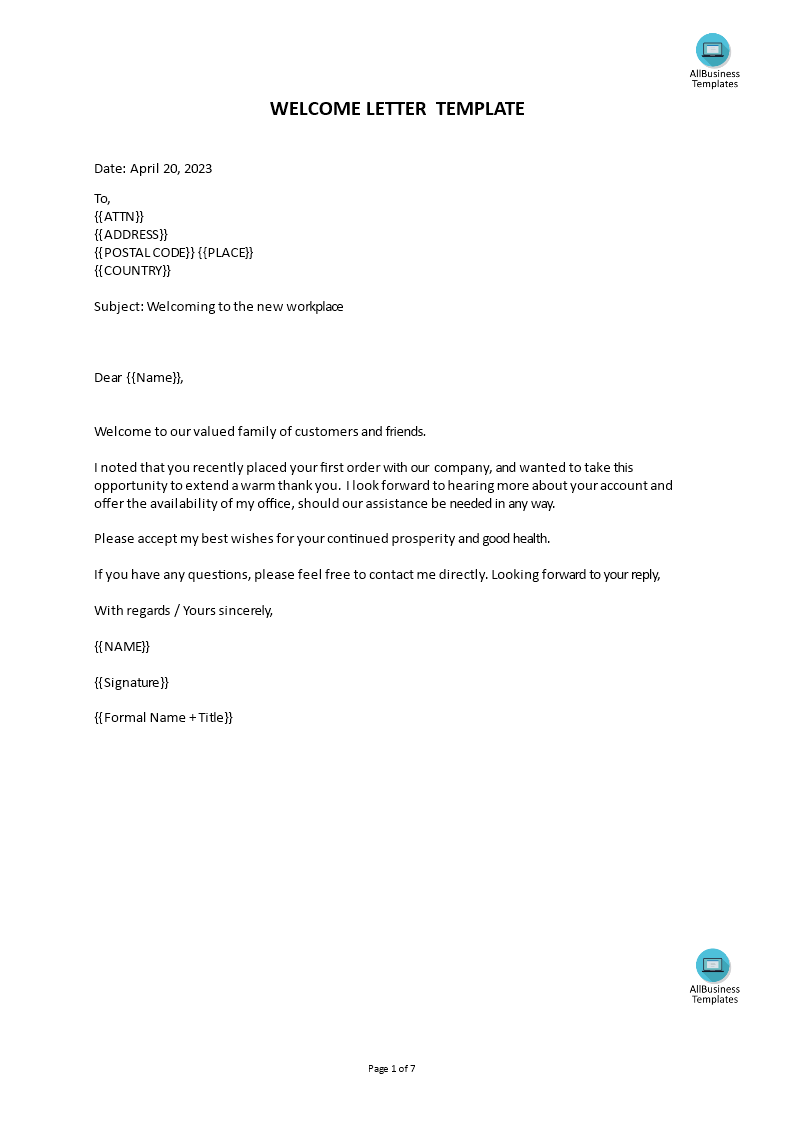 welcome letter template