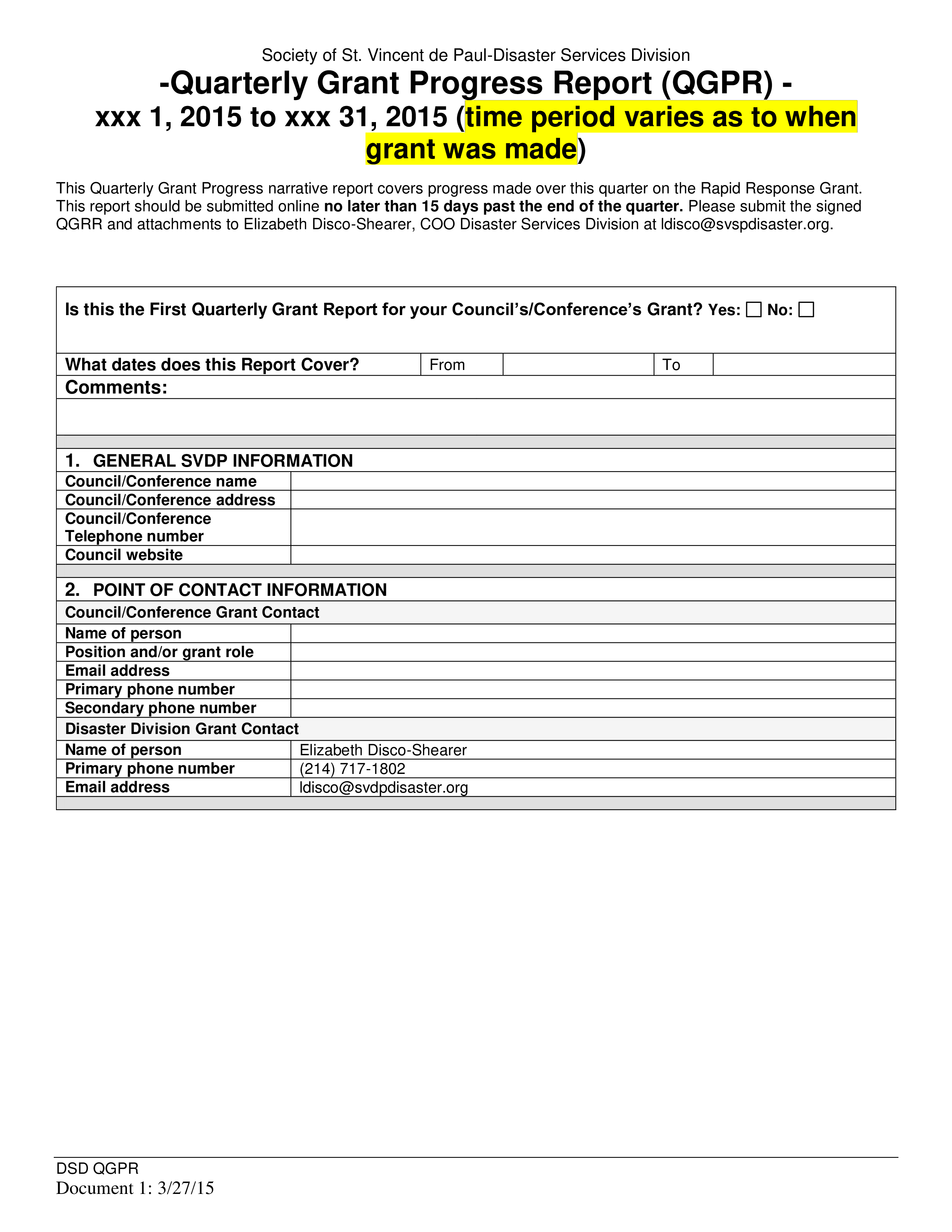 Quarterly Grant Report Templates at