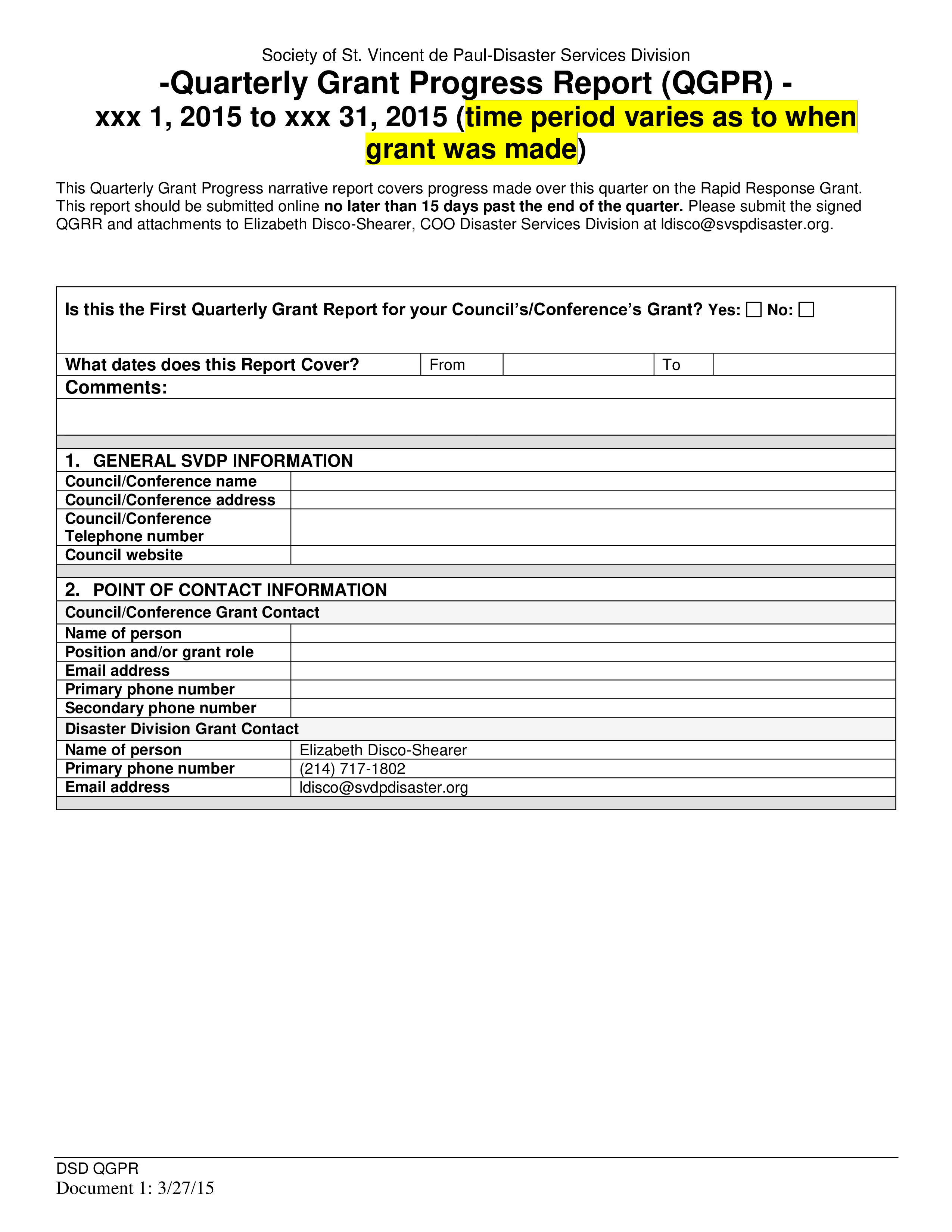 quarterly grant report Hauptschablonenbild