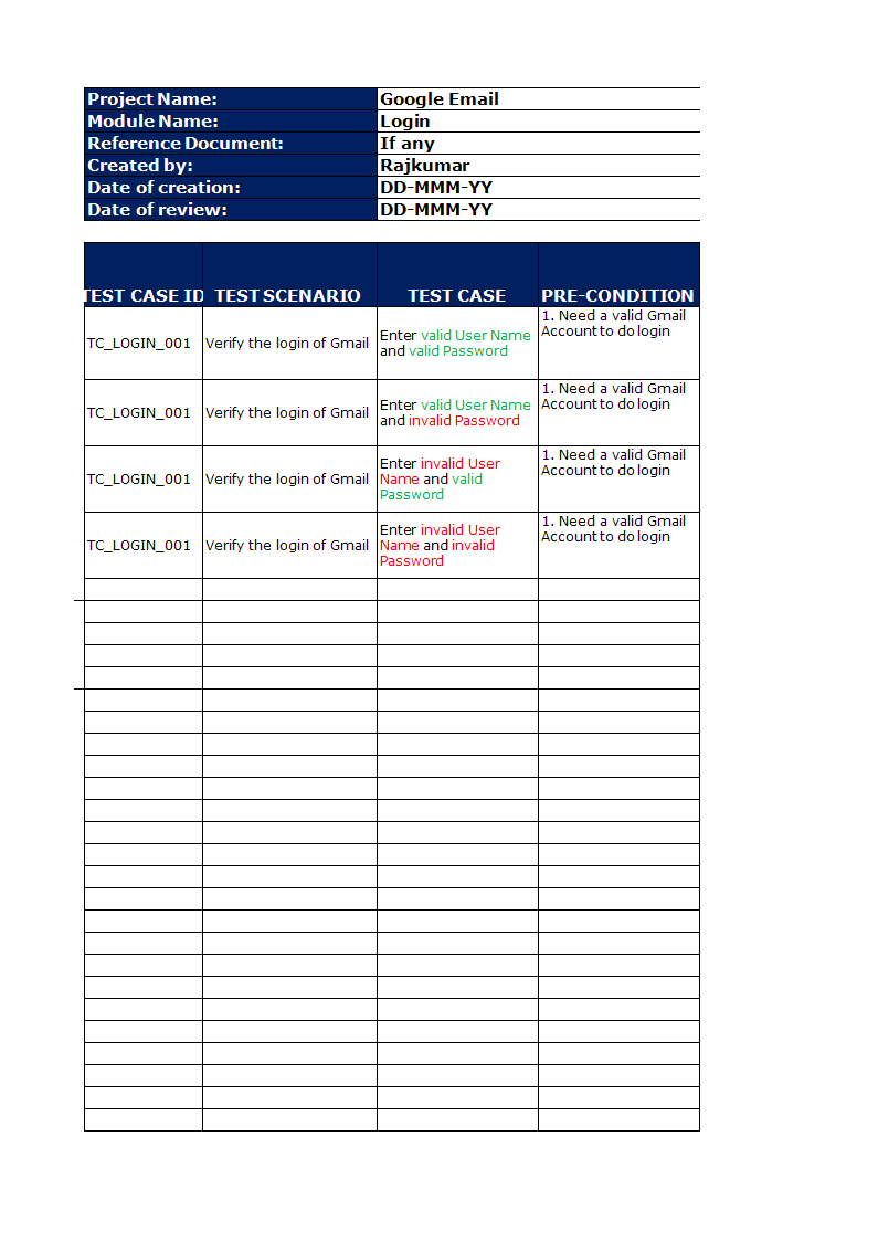 test case template in excel Hauptschablonenbild