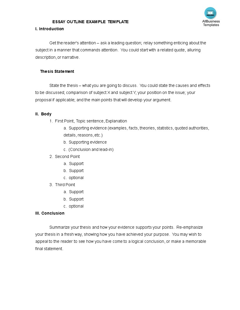 essay outline example in word template