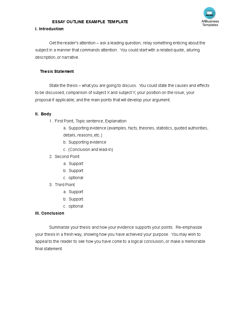 essay outline example in word modèles