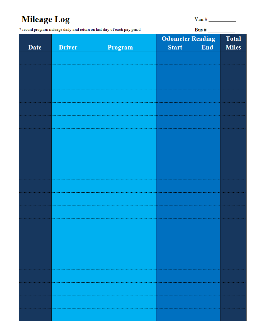 Mileage Log example main image