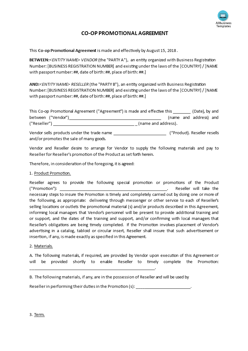 Cooperation Agreement Template Free FREE PRINTABLE TEMPLATES