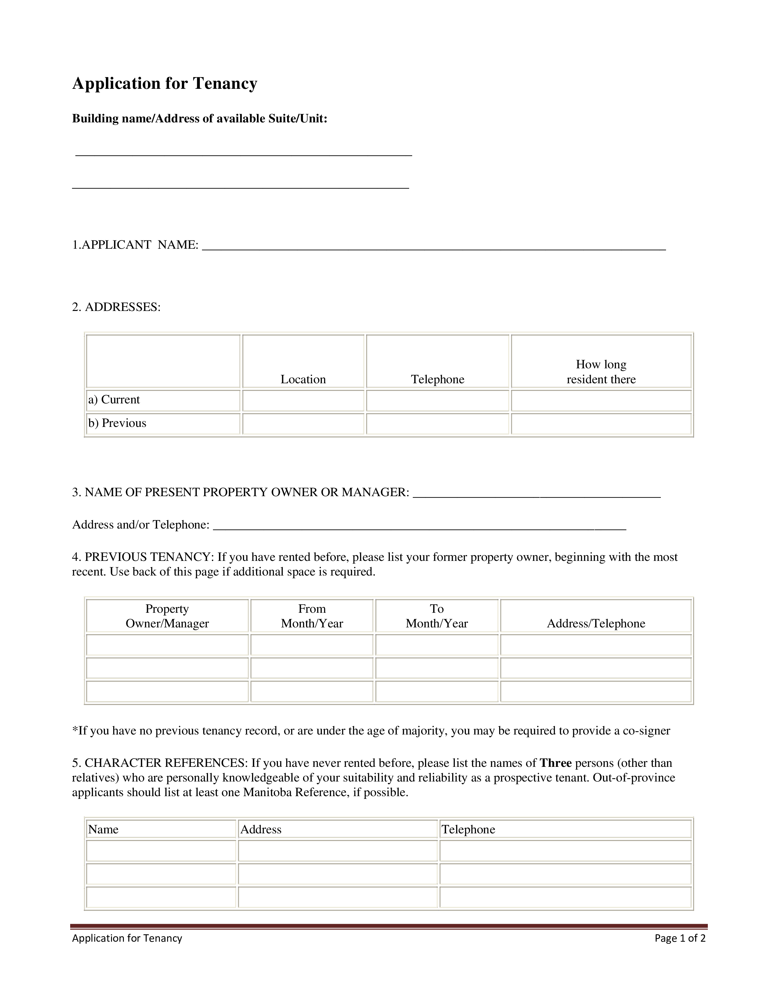 blank tenant application form Hauptschablonenbild