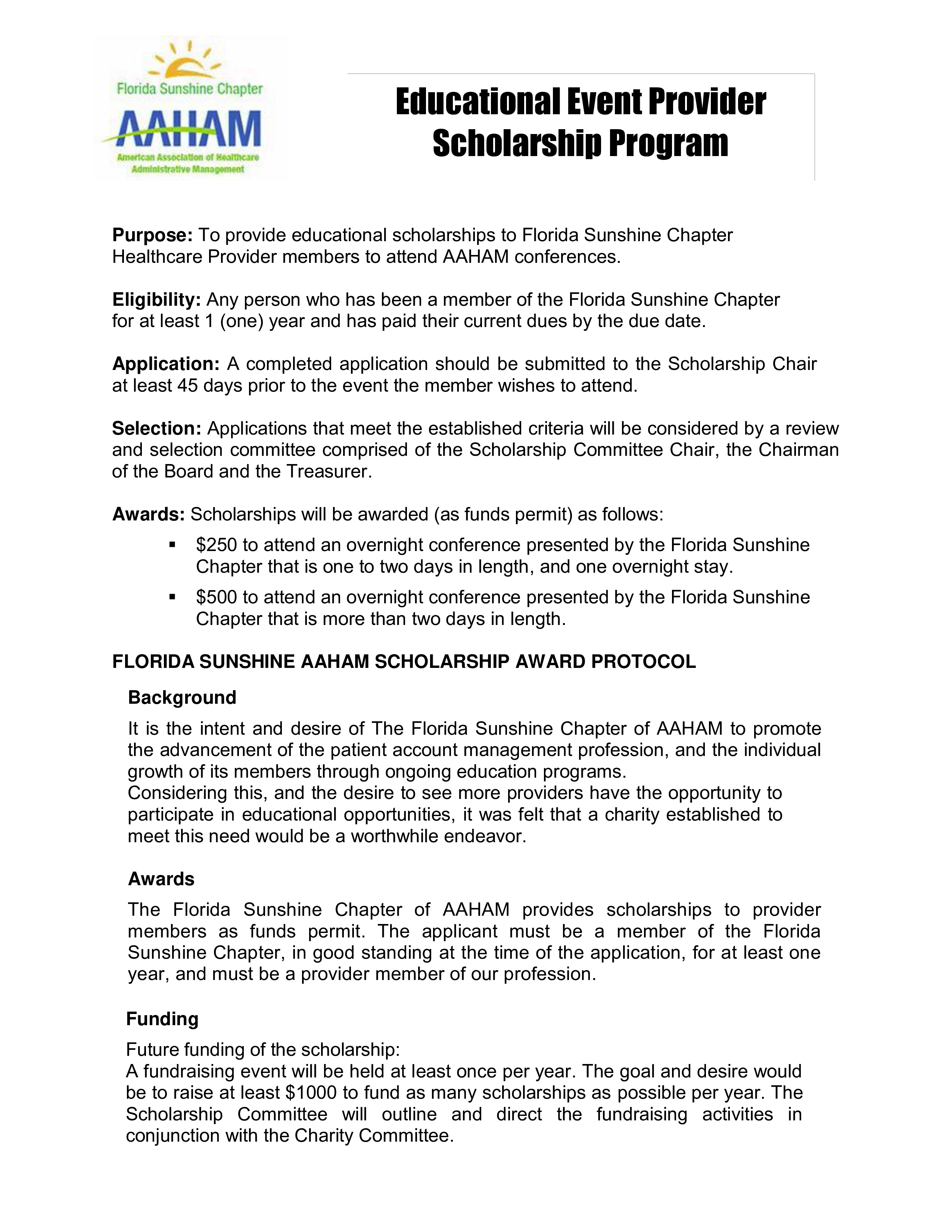 educational event provider scholarship program template