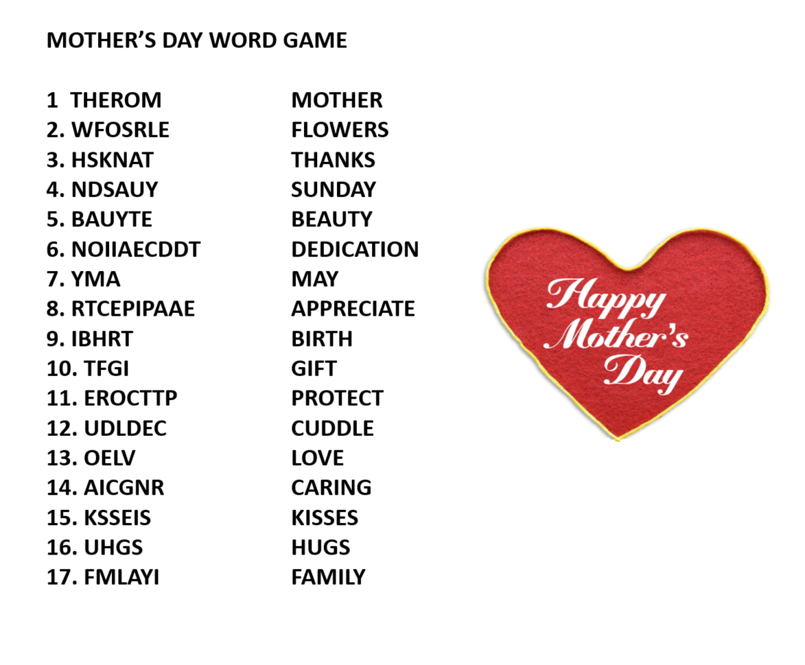 mother's day word scramble template