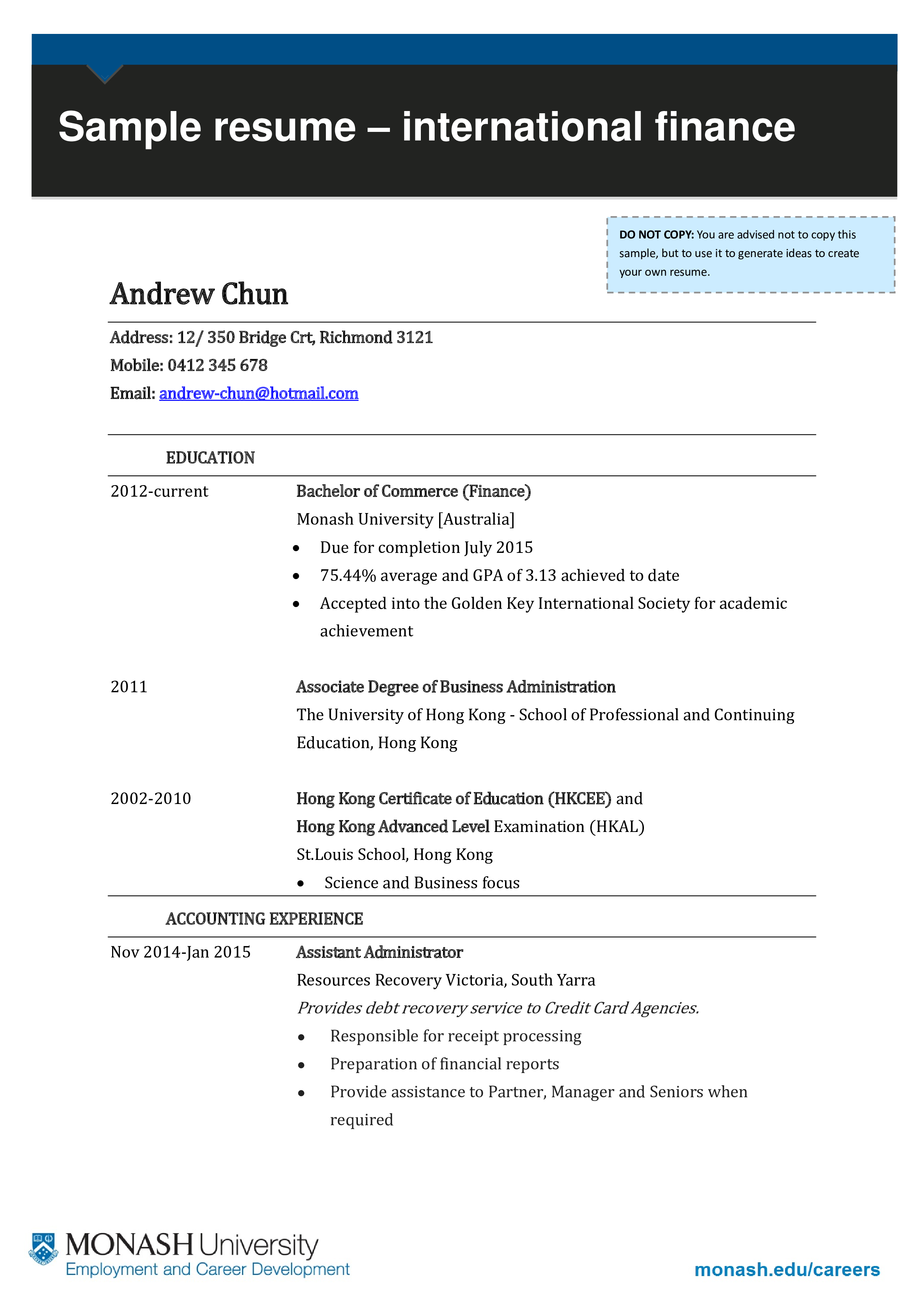 professional finance resume voorbeeld afbeelding 