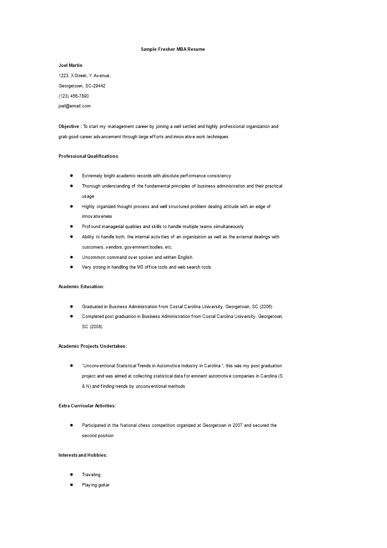 fresher resume for mba cover letter Hauptschablonenbild