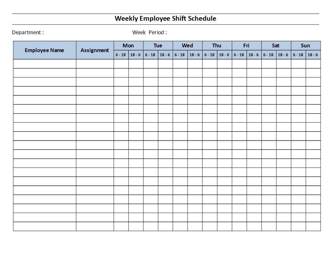 weekly employee 12 hour shift schedule mon to sun template