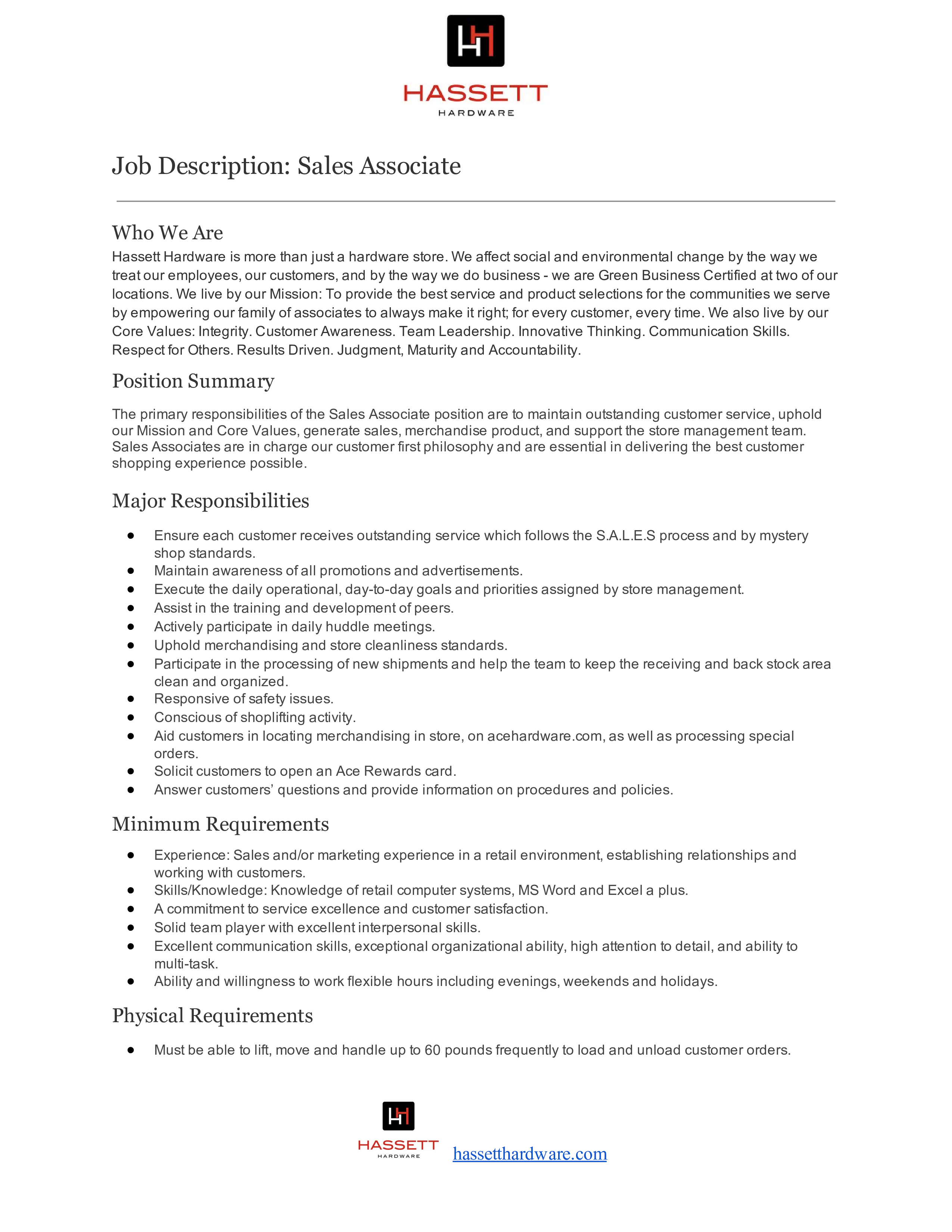 Head sales associate job description