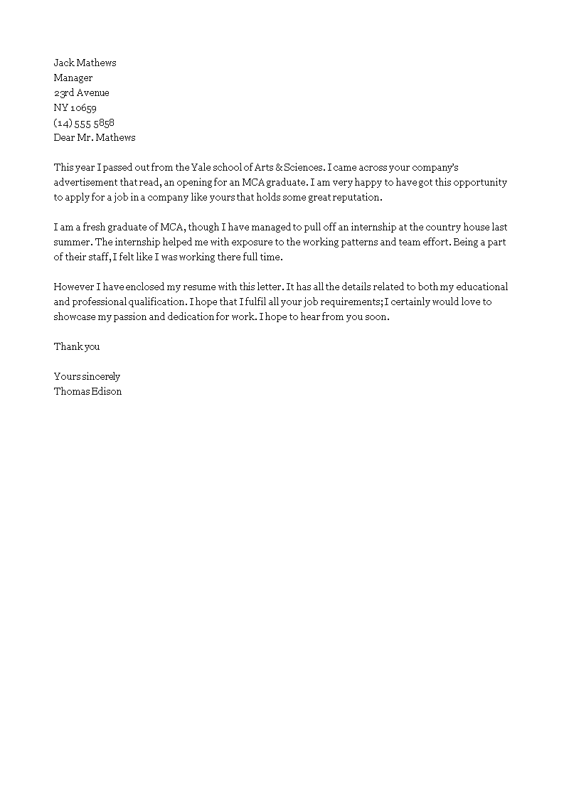 fresher cover letter template