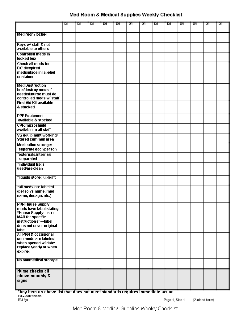 Medical Supplies Weekly Checklist main image