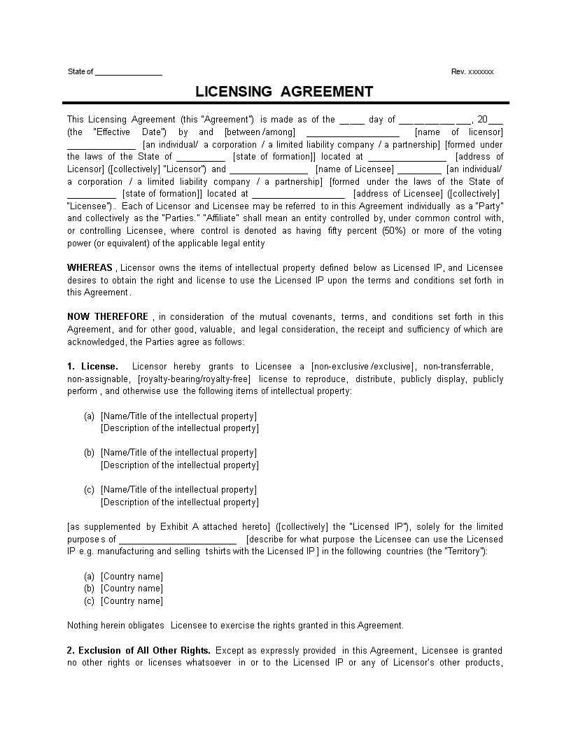 Extended Licensing Agreement 模板