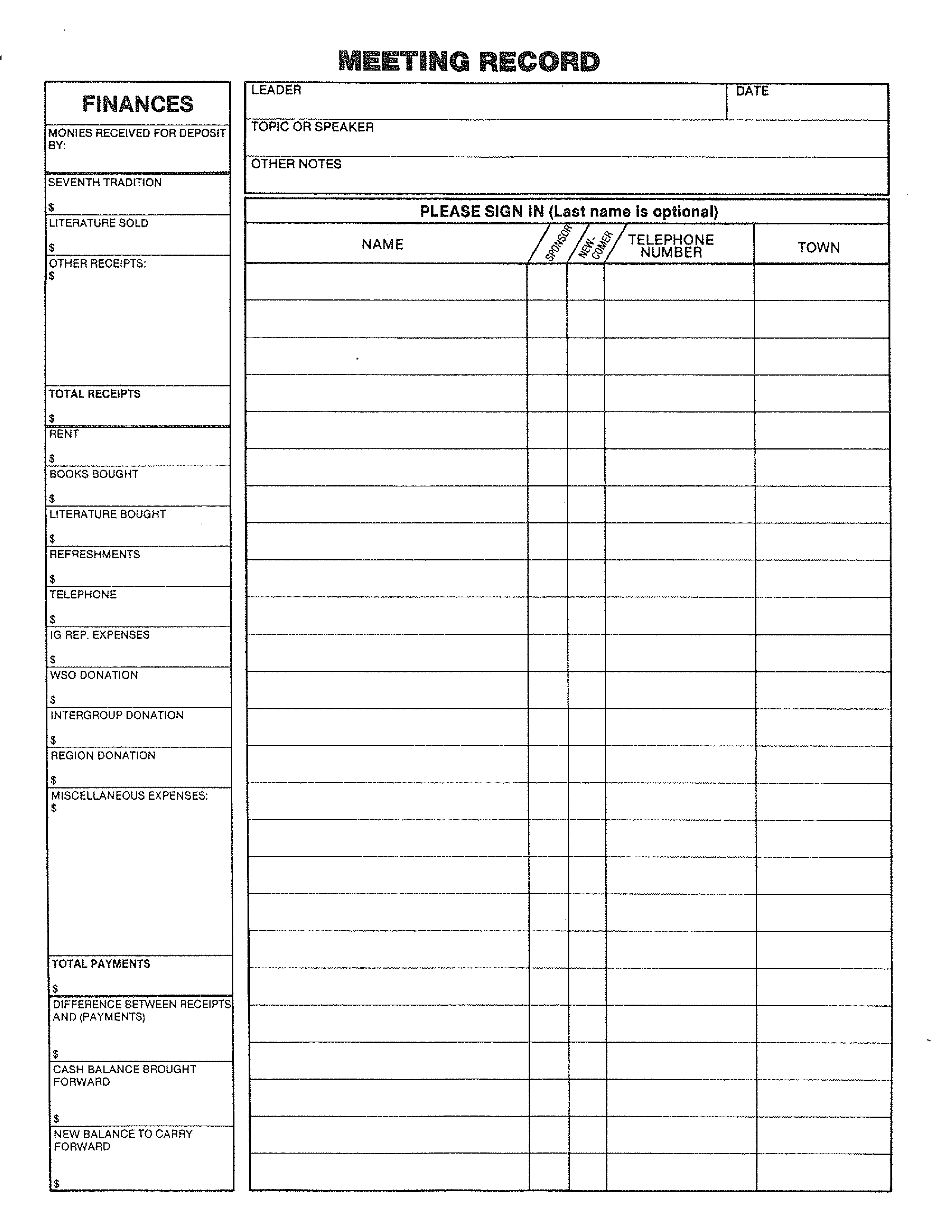 meeting record template