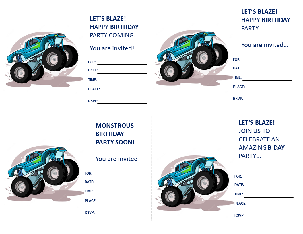 monster truck birthday invitations template