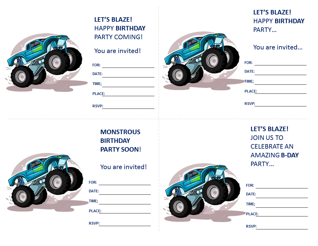 Monster Truck Birthday Invitations 模板