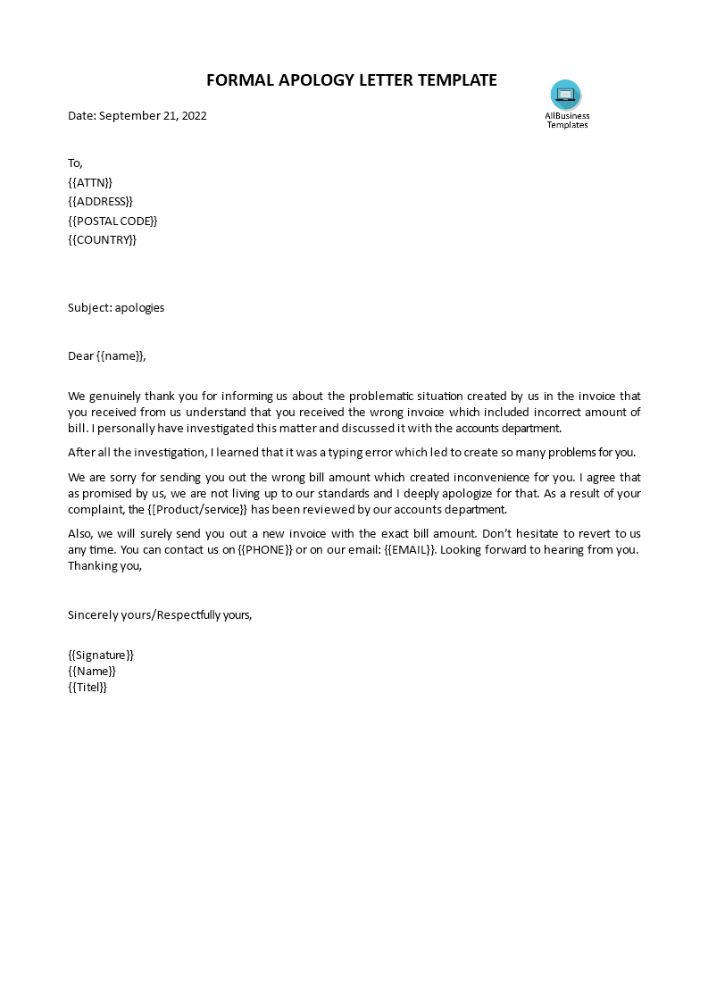Professional Apology Letter | Templates at ...
