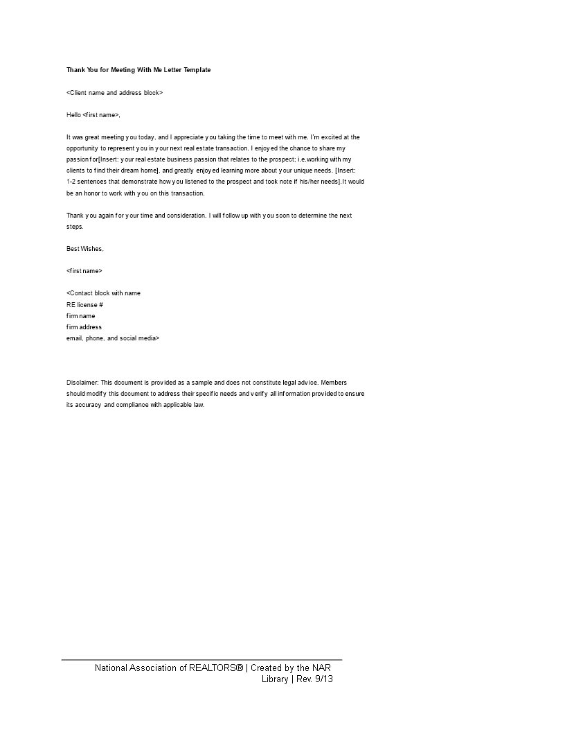 Thank You Meeting Me Note Templates at