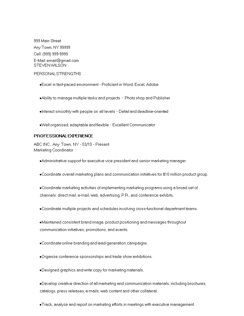 senior marketing coordinator resume plantilla imagen principal