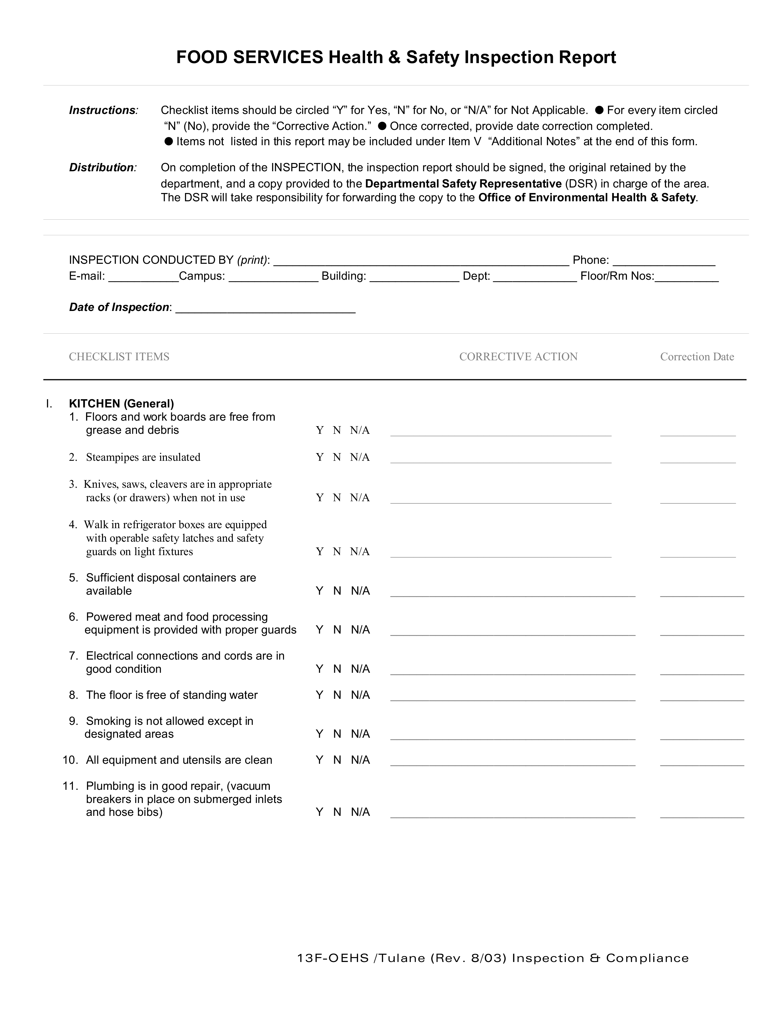 health and safety inspection report template