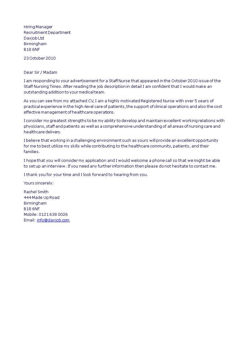 nurses email application letter Hauptschablonenbild