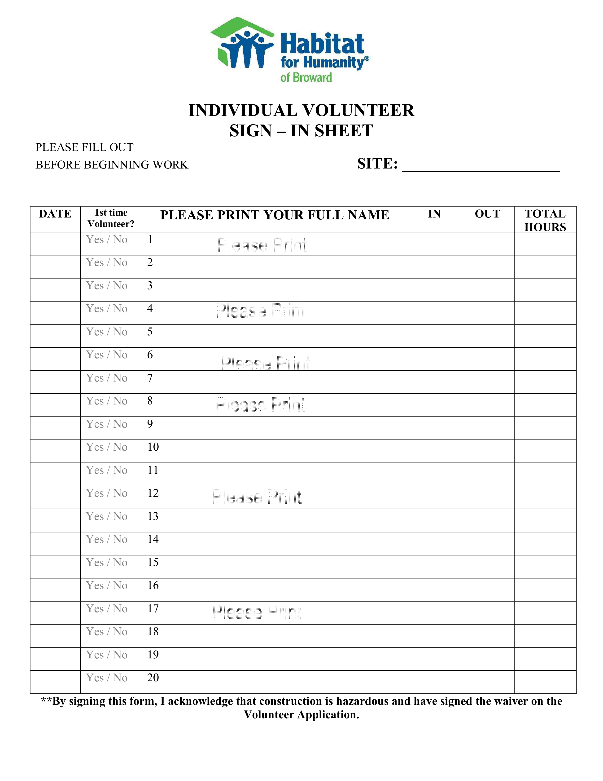 Individual Volunteer Sign In Sheet main image