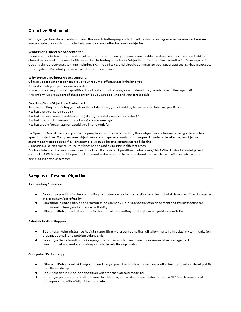 general objective for resume Hauptschablonenbild