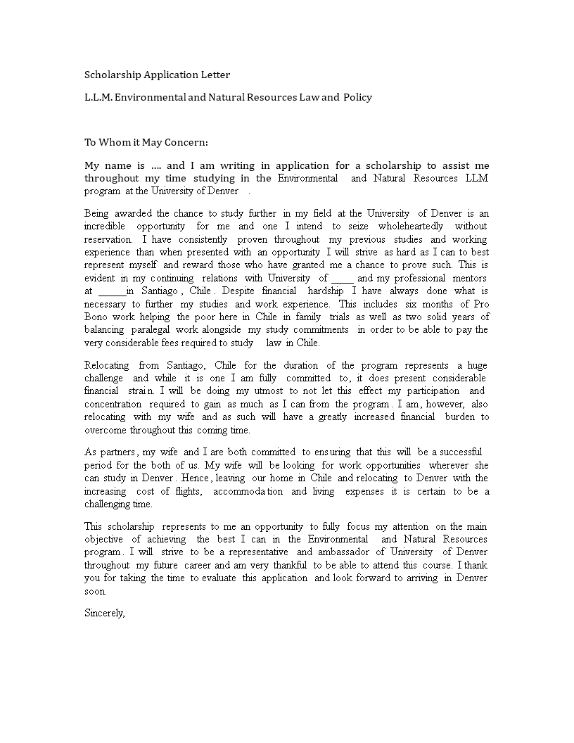 scholarship program application letter modèles