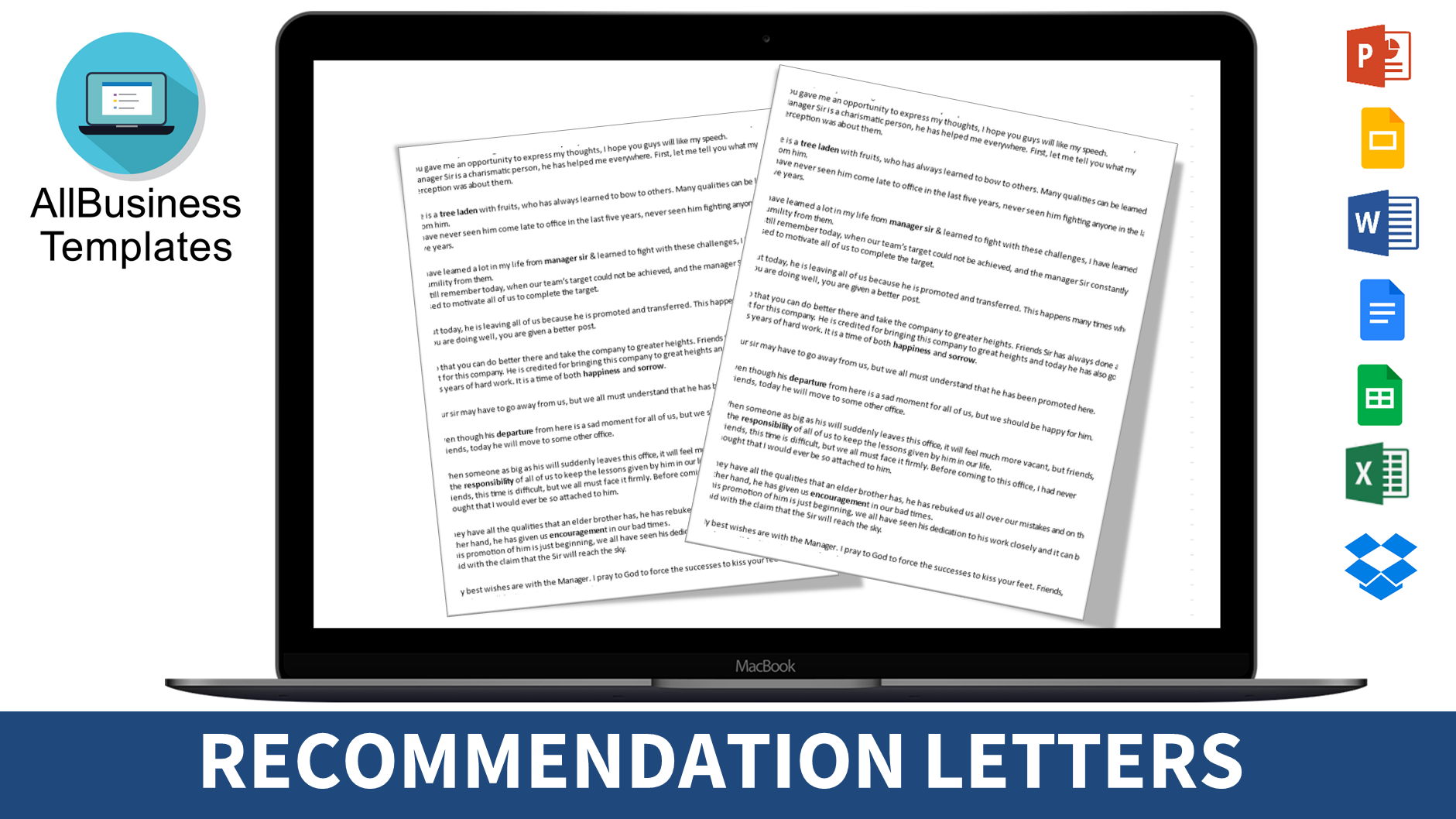 formal recommendation letter format modèles