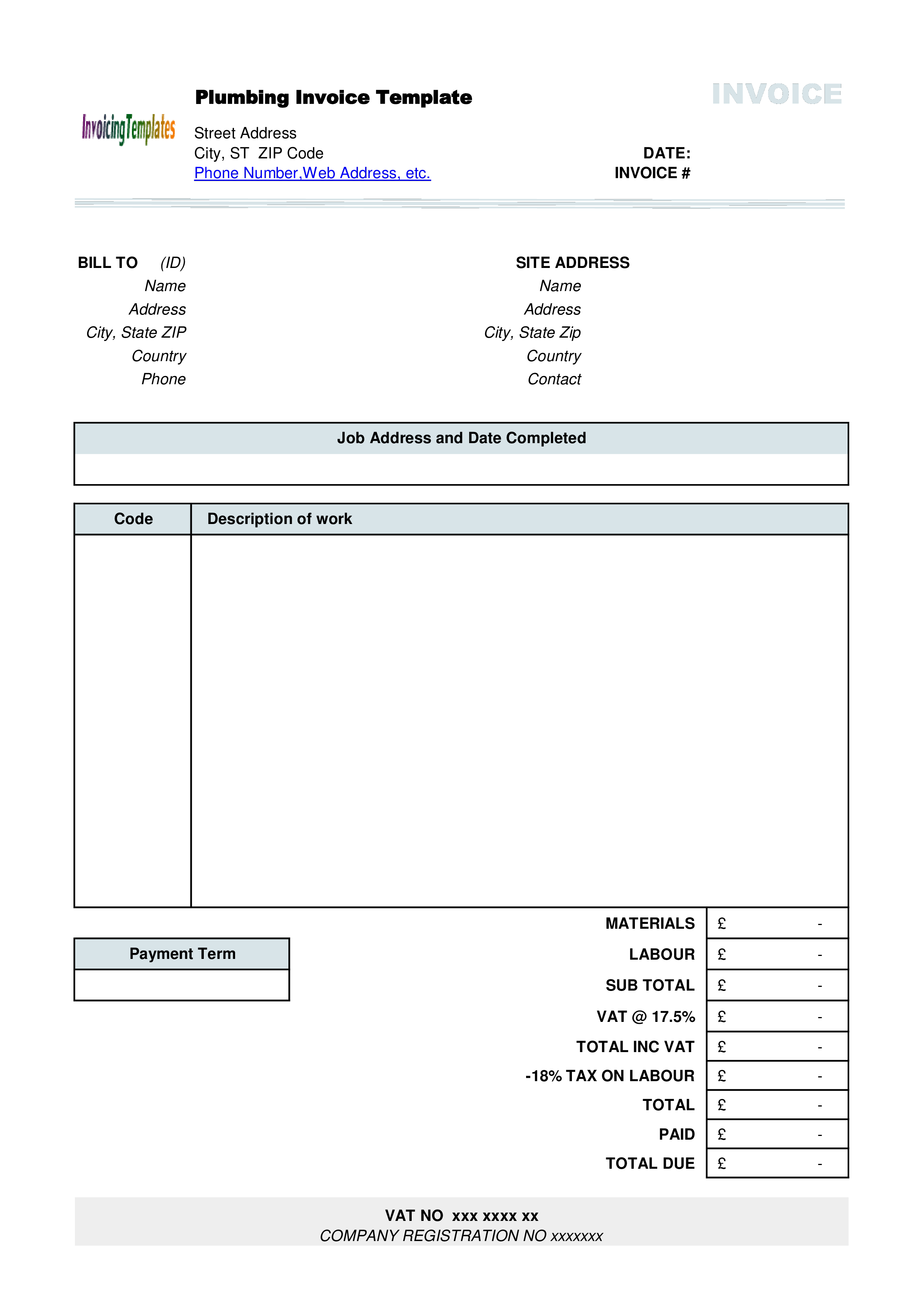 plumbing invoice format template