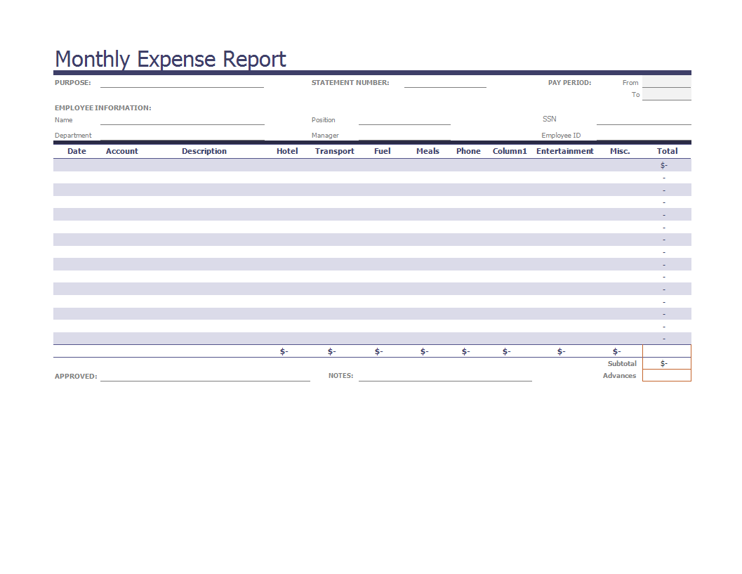 Monthly Expense report example main image